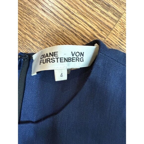 Diane Von Furstenberg Womens Navy Ruffle Sheath Sleeveless Dress Size 4 Cocktail - Picture 10 of 14